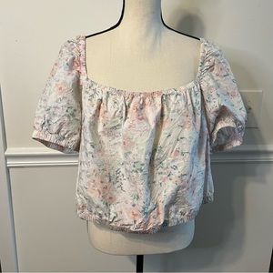 H&M Floral Puff Sleeve off the Shoulder Crop Top XL